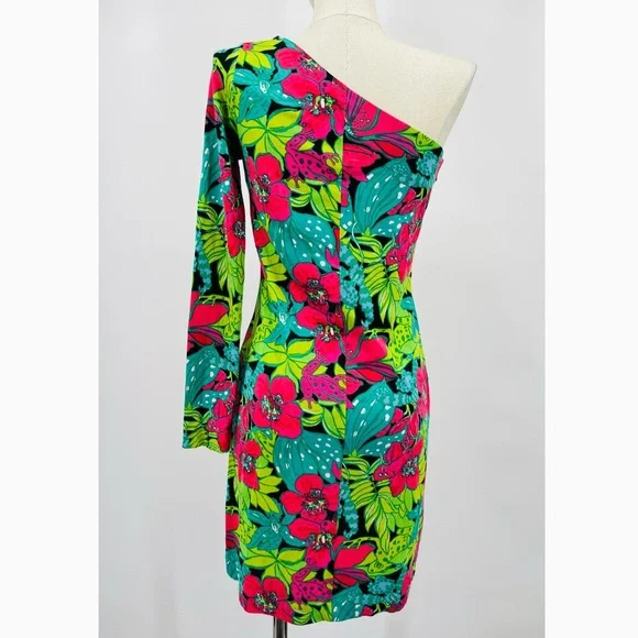 Lilly Pulitzer Whitaker Skip in It dress one shoulder long sleeve floral Size Sm - Picture 5 of 8